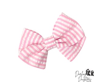 Phoebe\u2019s Pink Seersucker Hair bow