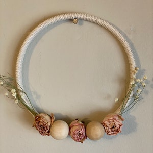 Dried Rose & Wooden Bead Wreath