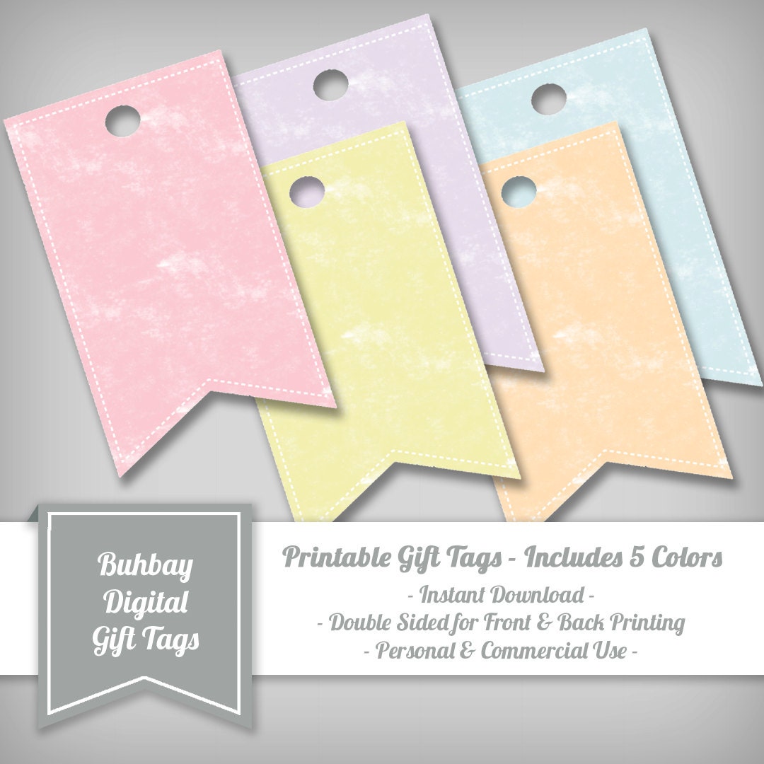 3x5 Gift Tags - INSTANT DOWNLOAD - .PDF Files - 5 Pastel Colors ...
