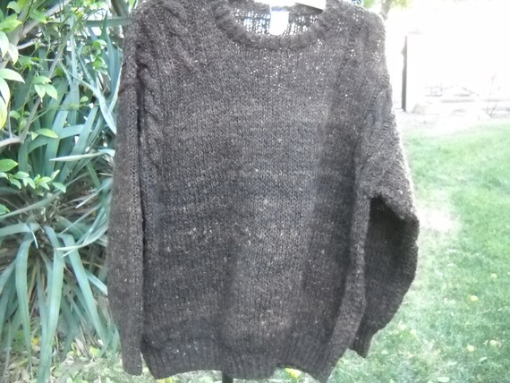 Nubby Brown Wool Cable knit sweater, Hand knit in… - image 8