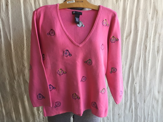 Cotton Candy PINK BICYCLE SWEATER by Carole Littl… - image 2