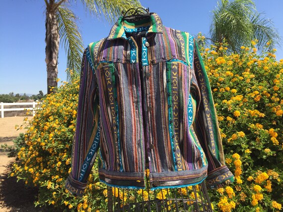 Hand Loomed Guatemalan Textile Jacket Size Medium… - image 4