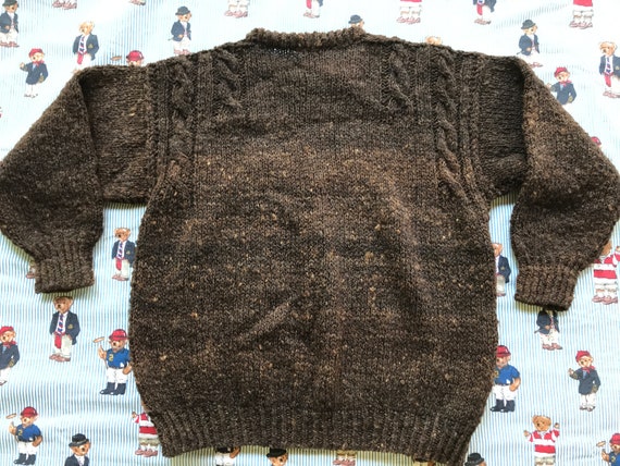 Nubby Brown Wool Cable knit sweater, Hand knit in… - image 3