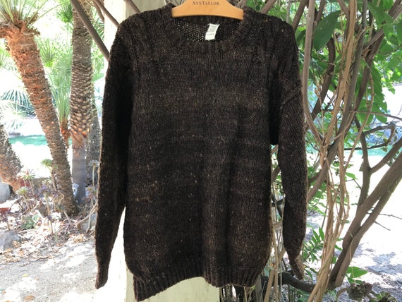 Nubby Brown Wool Cable knit sweater, Hand knit in… - image 1