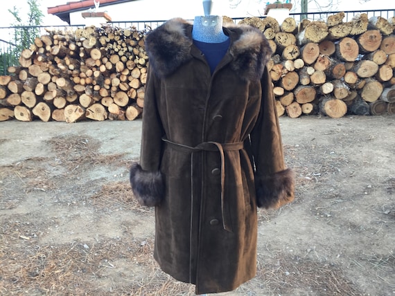 Vintage 70s Saks Fifth Ave Suede Coat Leather Sheep Shearling Afghan Russian Long Princess Brown Almost Famous Hippy Penny Lane SM