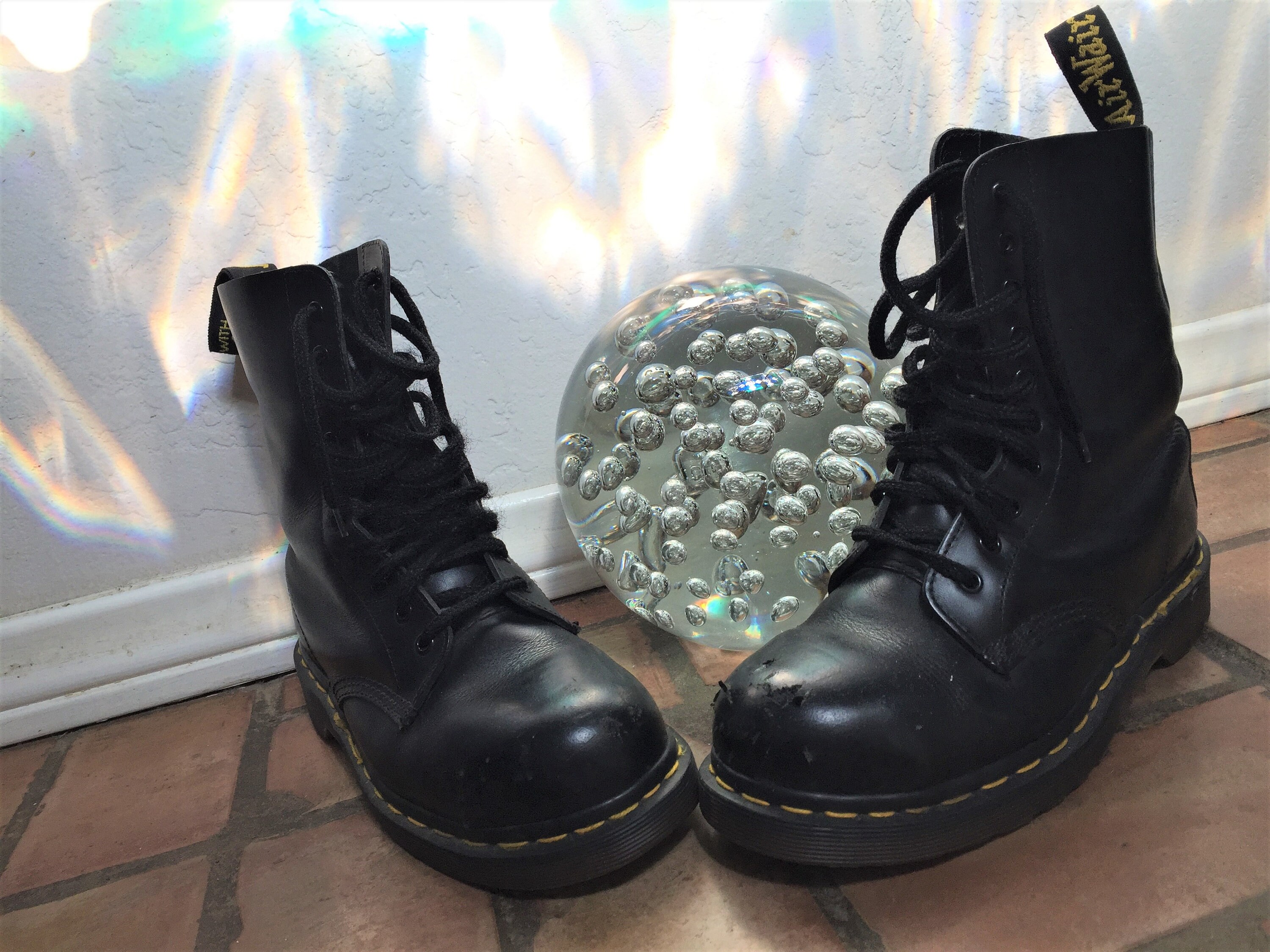 DR MARTENS AIR Wair Heavy Black Leather Ankle Combat Boots Size