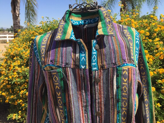 Hand Loomed Guatemalan Textile Jacket Size Medium… - image 2