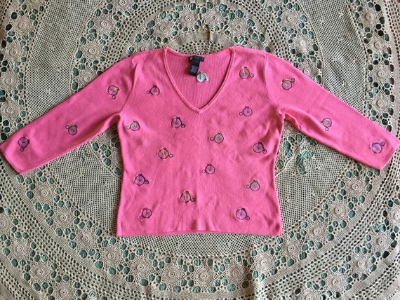 Cotton Candy PINK BICYCLE SWEATER by Carole Littl… - image 1