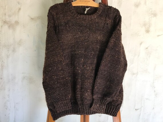 Nubby Brown Wool Cable knit sweater, Hand knit in… - image 9