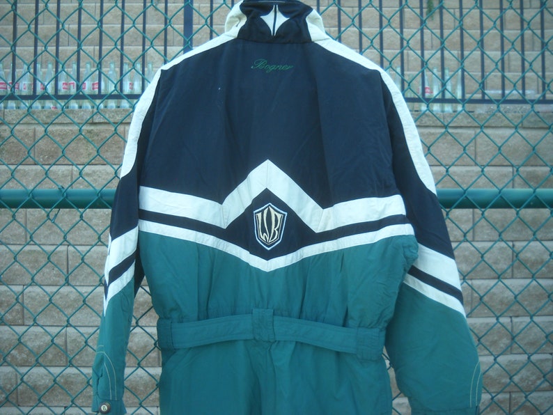Size 40 Snow Suit in size 40 Vivid Green is an evergreen color BOGNER SKI SUIT Flight Suit Motif with Applique and embroidery