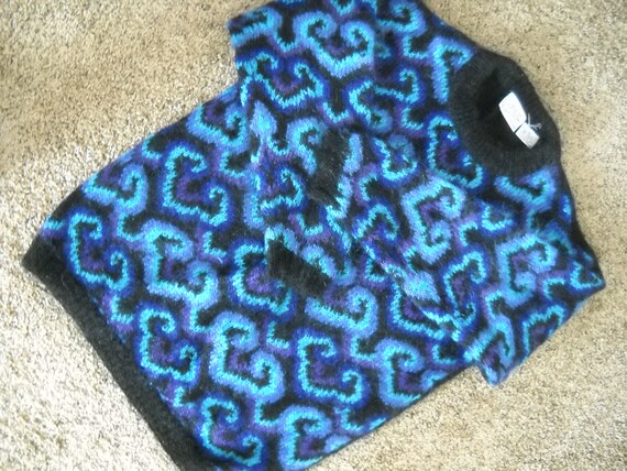 MOHAIR SWEATER Electric Blue & Black Mohair blend… - image 4