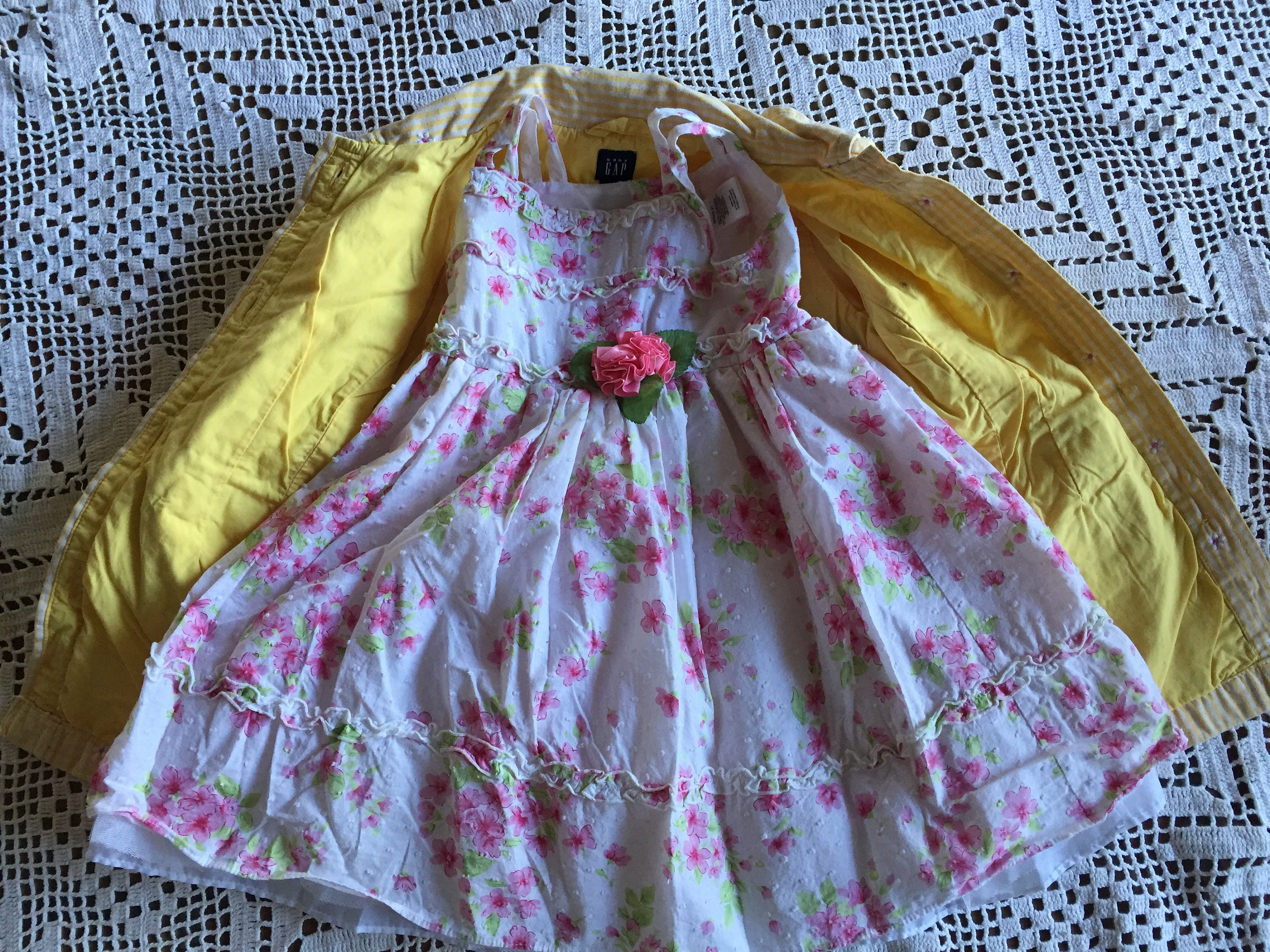 COAT SUNDRESS for a 2T Baby Girl Coat by Baby Gap Dress by Youngland Coat is Yellow Check With Pink Daisies Dress is White Pink Flowers Etsy