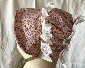 Little Lizzie Kemery Bonnet fits Age 1.5 to 3 Hand made of 1980s Fine Cotton Capitol Imports Swiss Batiste Trim and Silk embroidery