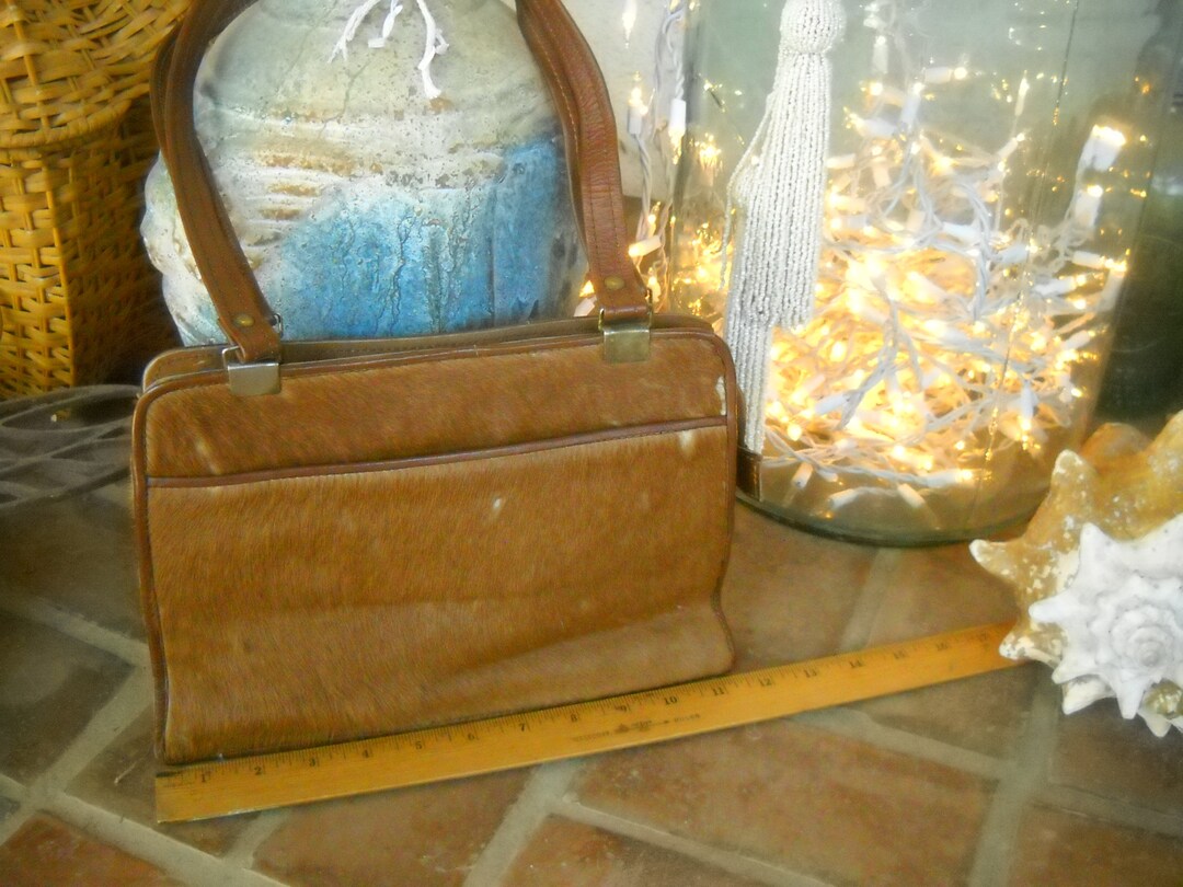 Pony Hair Handbag in Leather Brown/tan Calf Hair, Very Vintage
