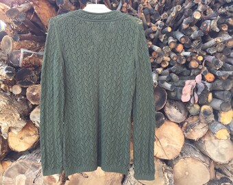 Forest Green Pullover Sweater by Ann Taylor Loft Size Medium Soft Cotton  Acrylic blend with slimming Bodice Accent Pretty Crochet Design