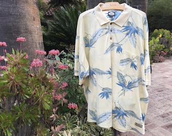 TOMMY BAHAMA Polo Shirt Size XXL Yellow with Birds of Paradise Motif 100% Cotton Great Condition