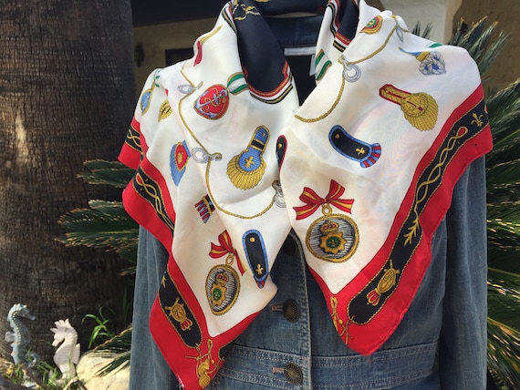 100% SILK SCARF Features Military Badges & Awards… - image 1