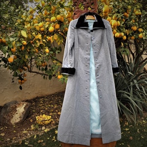 Arctic Blue Russian Princess Coat Floor Length Handmade 1980&#39;s trimmed in Black Mink Size Small One of a Kind Wool Blend Nylon Lining