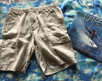TOMMY BAHAMA Relaxed LINEN Cargo shorts Men's size Large flexible elastic & drawstring 100% Linen Super cool lining