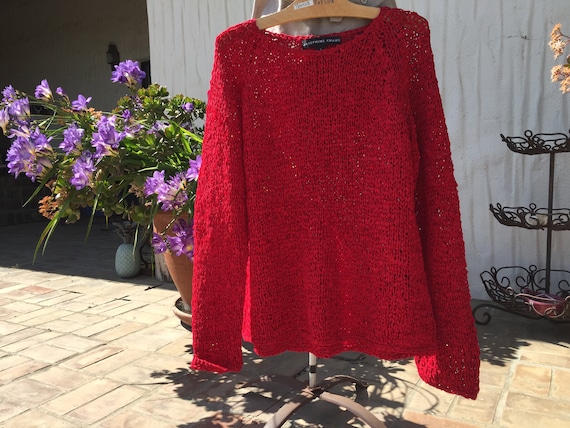 Buy Cherry Red SILK RIBBON Knit Pullover Sweater by Josephine