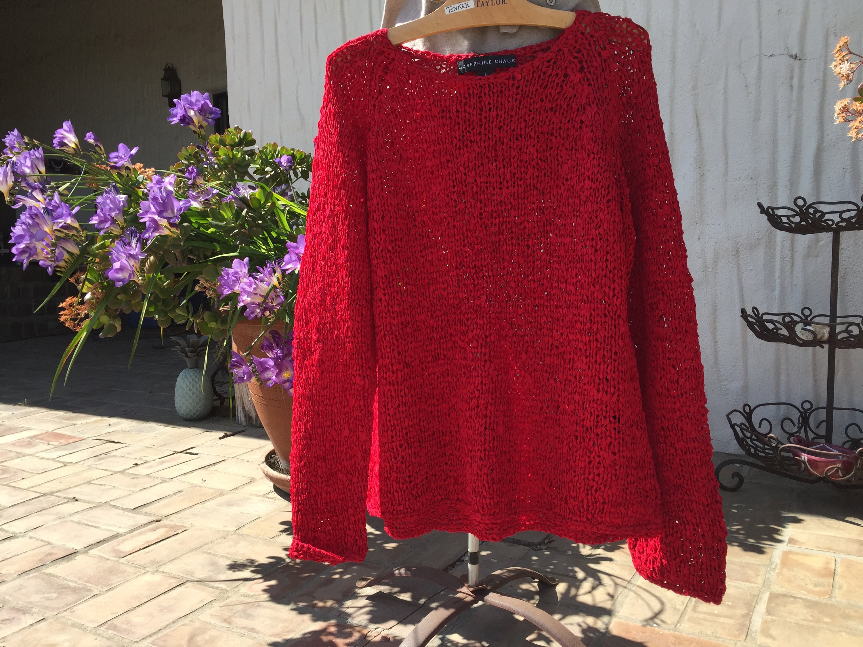 Cherry Red SILK RIBBON Knit Pullover Sweater by Josephine Chaus