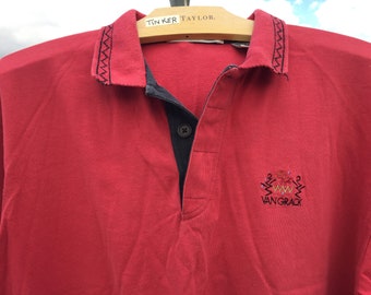 VAN GRACK Surfer Polo Shirt 100% Cotton Gorgeous Red Hue Embroidered Logo 3 buttons on plaque Size Large