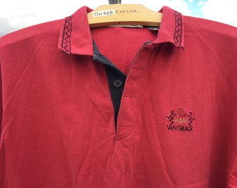 VAN GRACK Surfer Polo Shirt 100% Cotton Gorgeous Red Hue Embroidered Logo 3 buttons on plaque Size Large