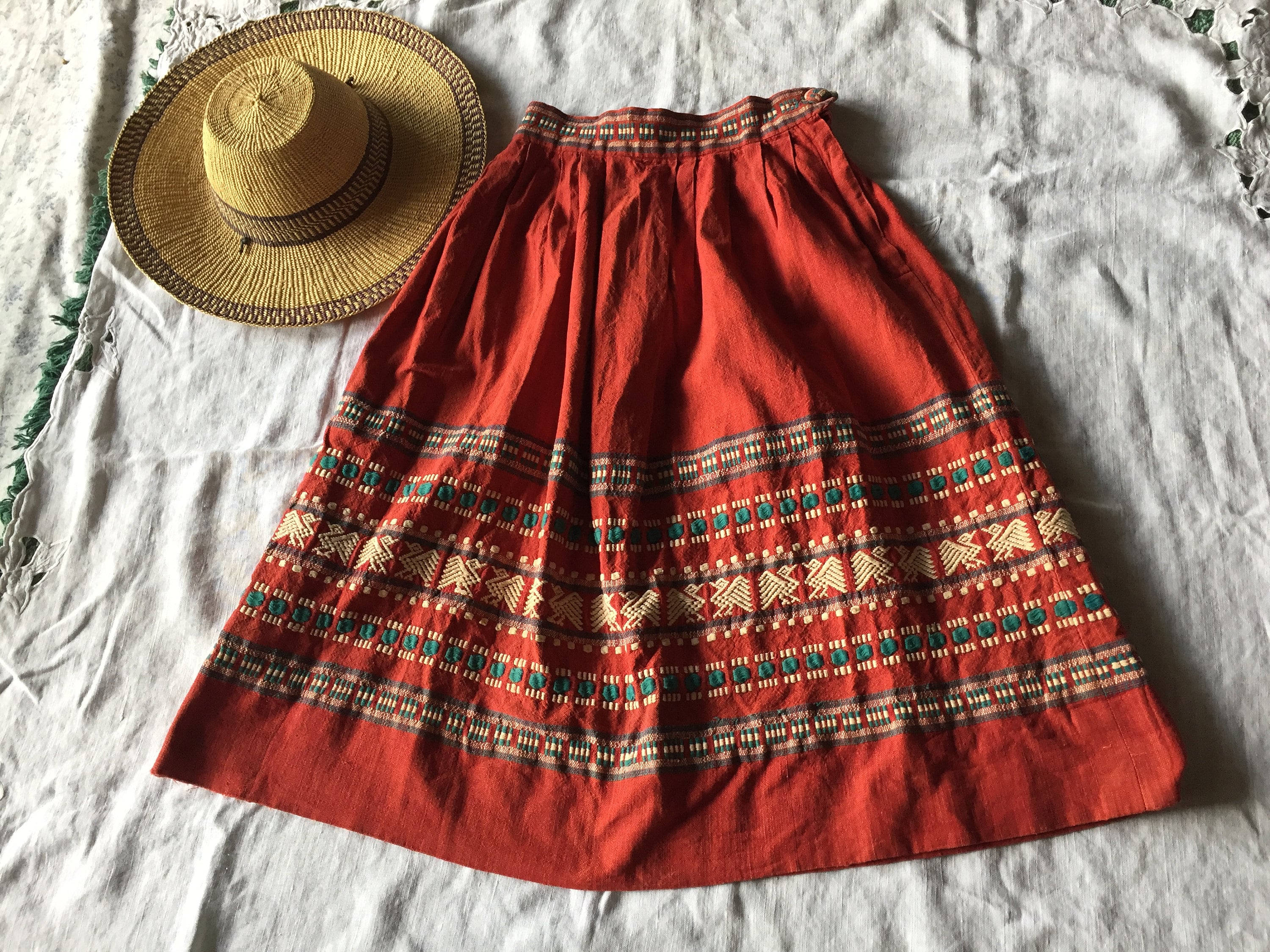スカート vintage Guatemala hand stitch skirt Vintage 70s Guatemalan Wrap Skirt Maya Indigo Blue Marbled