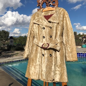 1960s Crushed Velvet Ivory Double Breasted MOD COAT Size Small (go by measurements) Bakelite Buttons MoD Belt XL Notched Collar Rust lining