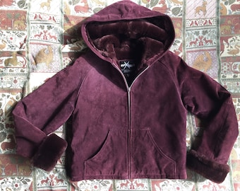 Burgundy Heavy Suede Wilsons Maxima Teddy Bear plush Lining Full Sherpa Hoodie Front Kangaroo Pockets Zip Closure Warmest EVER