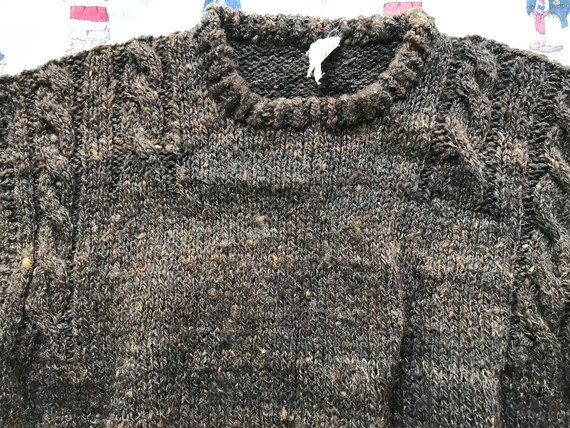 Nubby Brown Wool Cable knit sweater, Hand knit in… - image 5