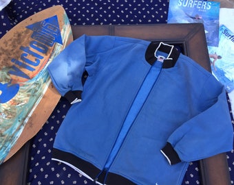 Sky Blue NIKE Jogger Jacket / Basketball Jacket Size LGG Gorgeous Black trim Ribbing at Neck Cuffs & Waistband 28 inch front zipper