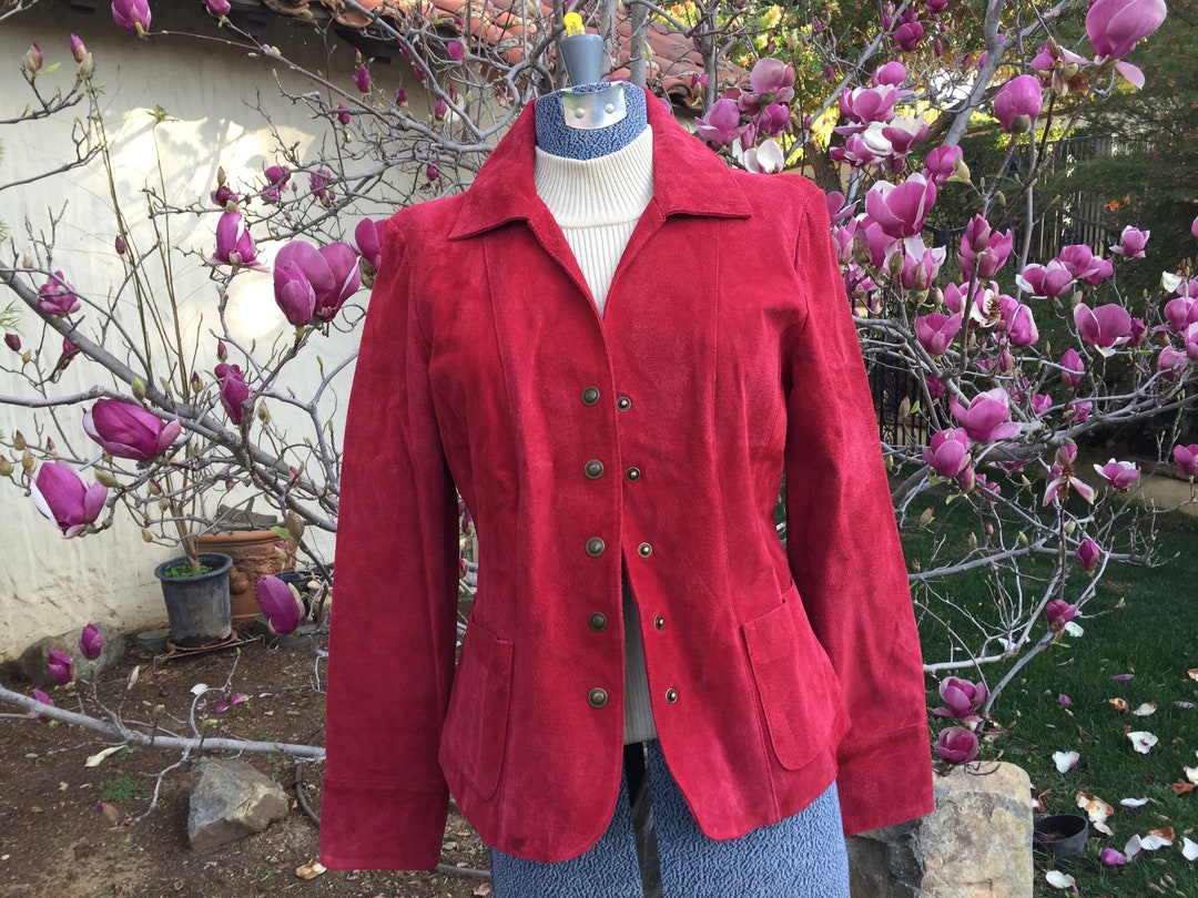CHERRY RED SNAP Jacket in Premium Suede Size Petite Medium 5 Etsy