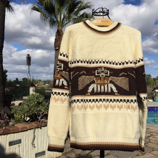 Silton of California 1970s Chunky knit Sweater with a Thunderbird Motif Size Large 100% Soft Acrylic