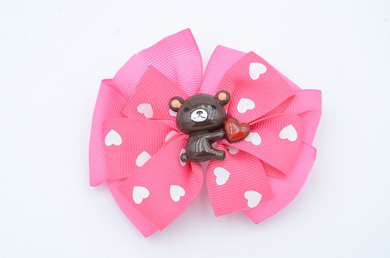 Big Huggable Valentine Bear Pink Pinwheel Hair bow