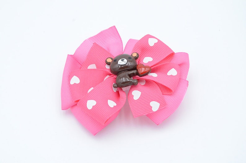 Big Huggable Valentine Bear Pink Pinwheel Hair bow