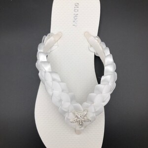 White Bridal Flip Flops, Wedding Flip Flops, Starfish Flip Flops, Beach