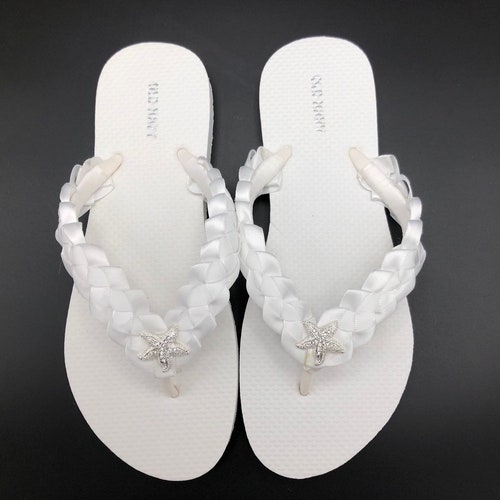 White Bridal Flip Flops Wedding Flip Flops Beach Wedding - Etsy