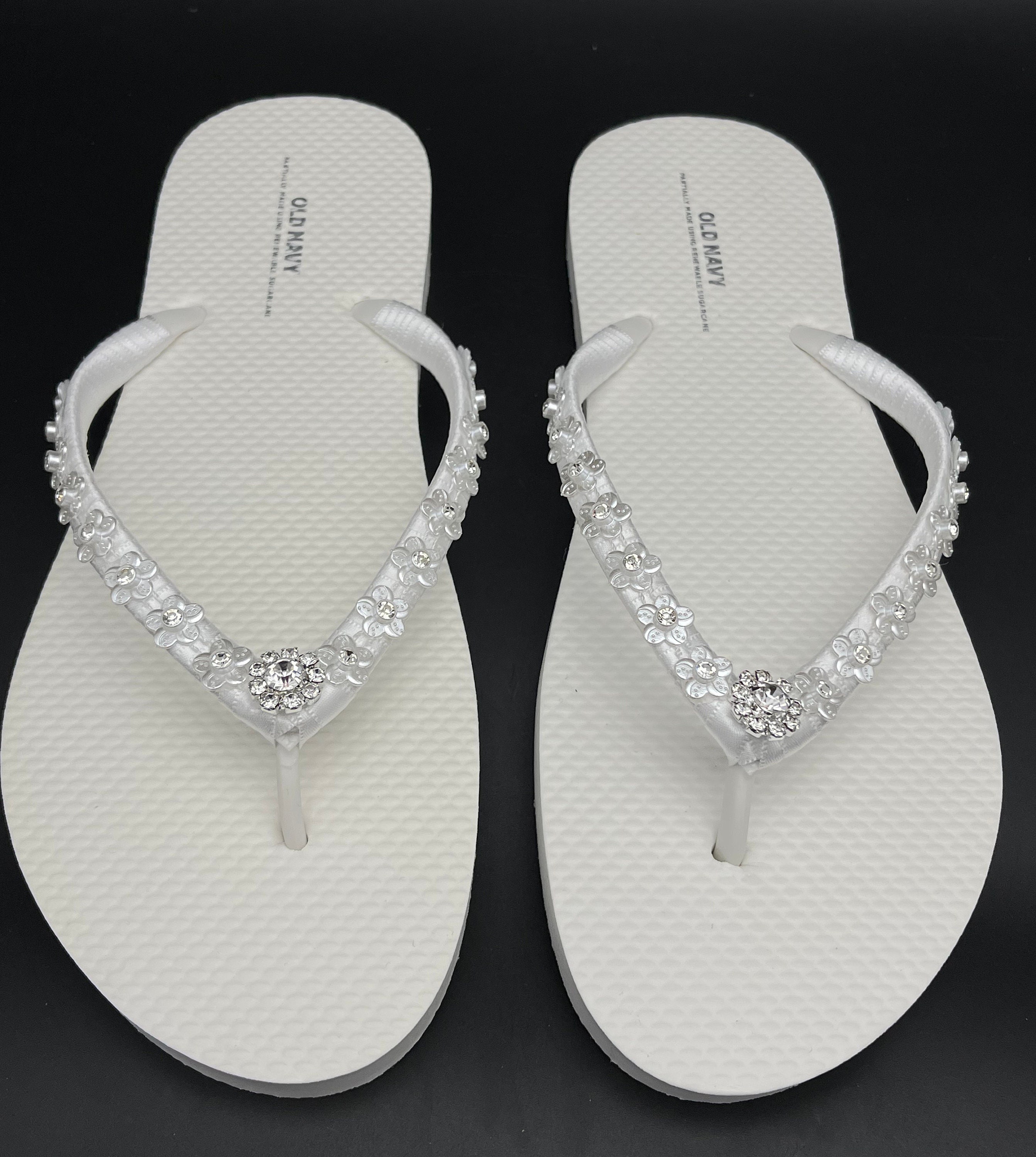 chanclas blancas Zapatos Zapatos para mujer Sandalias Chanclas sandalias de boda de playa sandalias de novia de pedrería chanclas de boda Chanclas de flores de pedrería de nupcia blanca 