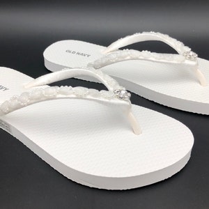 White Bridal Flip Flops Wedding Flip Flops Beach Wedding Flip Flops