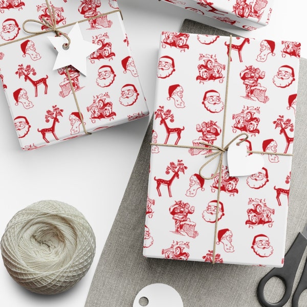 Vintage Christmas Gift Paper, Vintage Patterned Wrapping Paper, Eco Friendly Gift Paper, Pretty Red Xmas Paper, Festive Season Gift Wrap