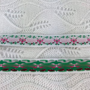 1/2 inch pink and green floral ribbon trim