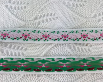 1/2 inch pink and green floral ribbon trim