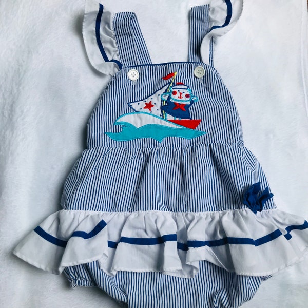 18 months vintage girls nautical sunsuit