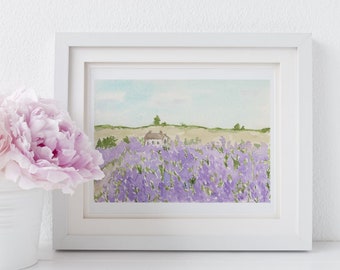 Instant Download Art | Lavender Fields | Lavender Farm | Lavender Art | Lavender Print | Purple Landscape Art | English Countryside Art