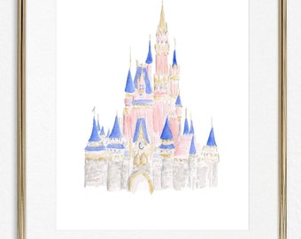 Impresión de descarga instantánea / Castillo de cuento de hadas / Castillo de Cenicienta / Impresión de arte del castillo / Pared de la galería rosa / Dormitorio de princesa de arte imprimible