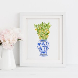 Ginger Jar Art Print | Chinoiserie Art | Coastal Art | Ginger Jar Art | Lemons Print | Grandmillennial Art | Coastal Chinoiserie