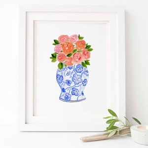 Printable Art| Downloadable Art Print | Indian Summer Bouquet Digital Ginger Jar Print | Autumn Art | Fall Floral Print | Chinoiserie Art
