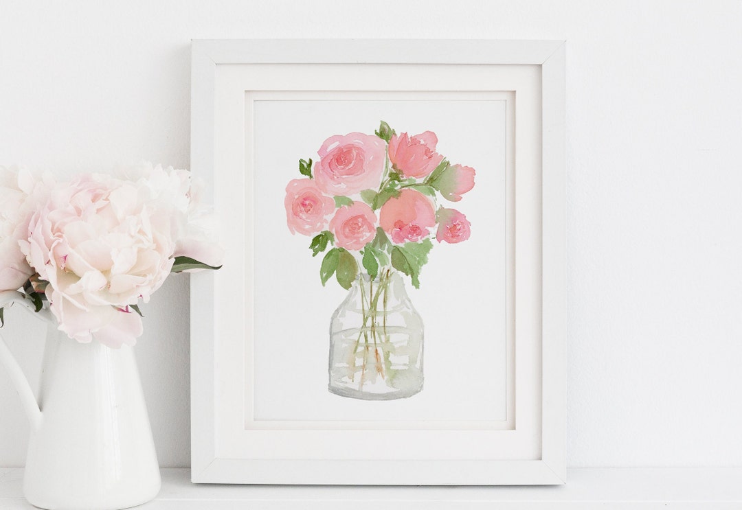 Pink Roses Watercolor Painting | Floral Art Print (digital Download) - Etsy