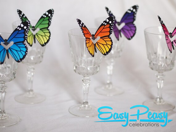 10 x PLAIN BUTTERFLY PLACE NAME CARDS WITH COLOURED GEMS 10.5 x 5cm 